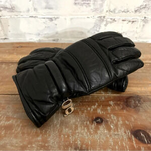 Grandoe Vintage Black Leather Winter Gloves Ladies / Women’s Size M
